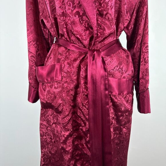 Vintage Victoria's Secret Gold Label Robe w/belt Womens P/S Maroon Floral Satin - Picture 3 of 15